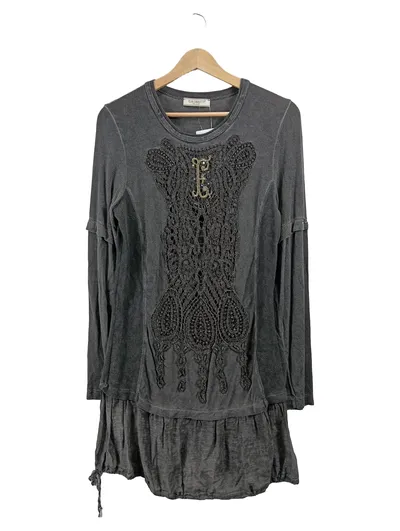 Elisa Cavaletti Freizeitkleid Grau Gr. 40 L Spitze Applikation Tunika