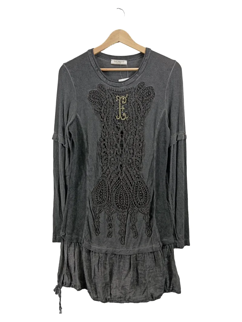 Elisa Cavaletti Freizeitkleid Grau Gr. 40 L Spitze Applikation Tunika 1