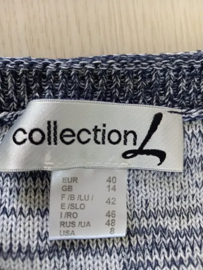 Collection L Damen Pullover Gr. 40 L Blau Meliert 3, 4-Arm Casual