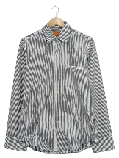 HUGO BOSS Herren Business Hemd Blau Gestreift Gr. 46 S Langarm Baumwolle