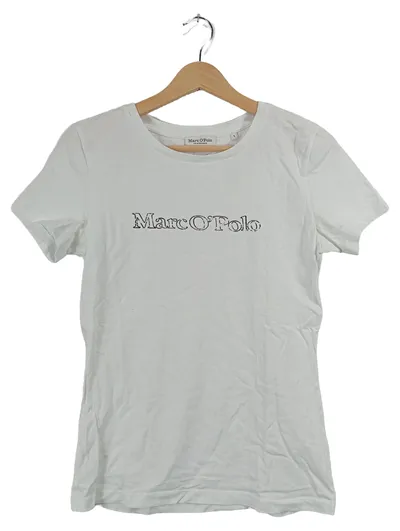 Marc O'Polo Damen T-Shirt Gr. S Weiß Logo-Print Baumwolle Casual