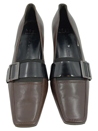 Högl softline Pumps Damen Leder Braun Gr. 41 Blockabsatz Schnalle Klassisch