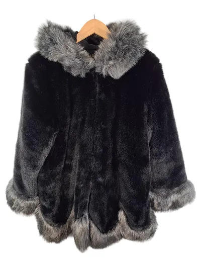 FHILLINUO Damen Kunstpelzmantel Fellmantel Schwarz Gr. 38 M Kapuze