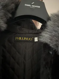 FHILLINUO Damen Kunstpelzmantel Fellmantel Schwarz Gr. 38 M Kapuze 2