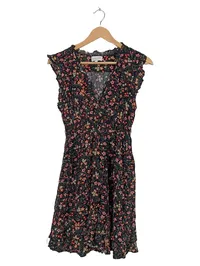 Apricot Sommerkleid Damen Gr. 40 L Schwarz Blumenmuster Freizeitkleid Viskose 1