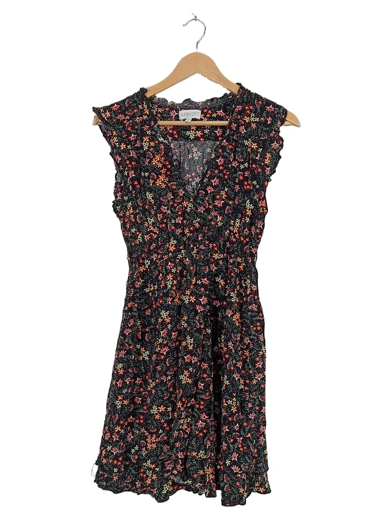 Apricot Sommerkleid Damen Gr. 40 L Schwarz Blumenmuster Freizeitkleid Viskose 1
