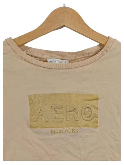 Aéropostale Damen T-Shirt AERO NEW YORK Cropped Beige Gr. 34 XS