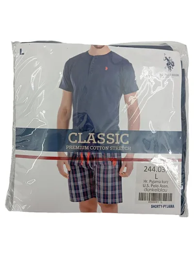 U.S. Polo Assn. Herren Schlafanzug Pyjama Set Kurz Blau Kariert Gr. 50 L