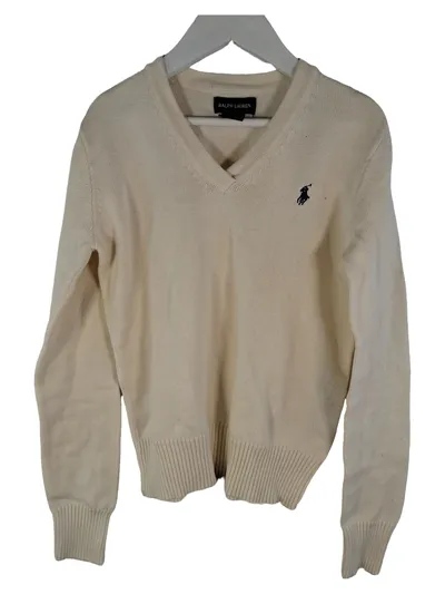 Ralph Lauren Pullover Kinder Gr. 152 L 12, 14 Weiß V-Ausschnitt Baumwolle