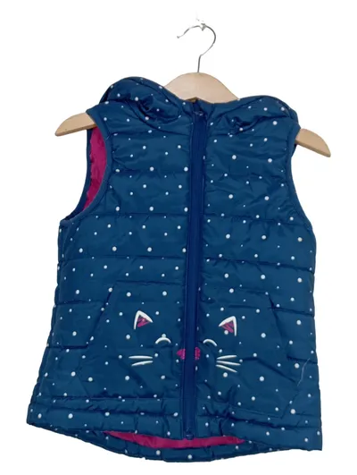 Impidimpi Kinder Steppweste Blau Gr. 98 Katzenmotiv Gepunktet Kapuze Casual