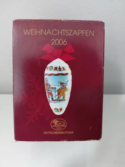 Hutschenreuther Dekoanhänger Weihnachtszapfen 2006 Porzellan Skifahren