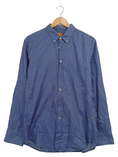 HUGO BOSS Herren Business Hemd Blau Geometrisch Langarm Button-Down Gr. 50 L
