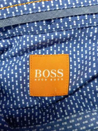 HUGO BOSS Herren Business Hemd Blau Geometrisch Langarm Button-Down Gr. 50 L