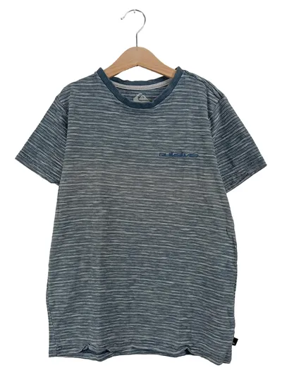 Quiksilver T-Shirt Damen Gr. 38 Grau Gestreift Kurzarm Baumwolle Logo-Print