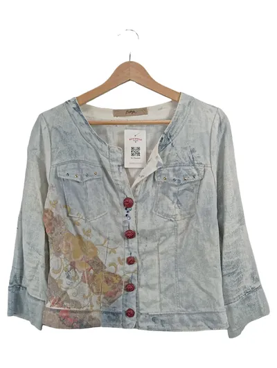 Bottega Veneta Trachtenjacke Damen Gr. 38 M Blau Leinen Blumenmuster