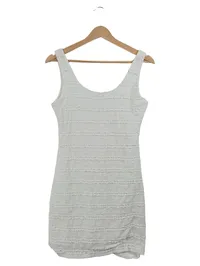 Cherry Koko Damen Strickkleid Weiß Gr. 36 S Trägerkleid Strukturmuster Casual 1