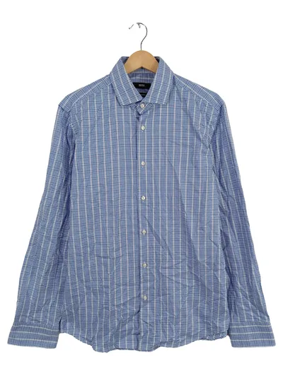 HUGO BOSS Business Hemd Herren Blau Kariert Langarm Gr. 50 L Regular Fit