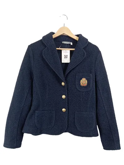 DIBARI Blazer Damen Gr. 42 Blau Klassisch Wappen Goldknöpfe Wolle