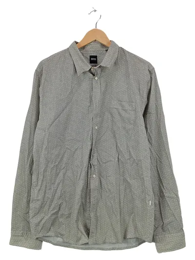 HUGO BOSS Herren Freizeithemd Grau Geometrisch Gr. 52;XL Slim Fit Langarm