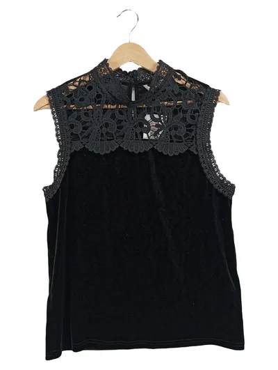 Cream Damen Samt Top Gr. 38 Schwarz Spitze Elegant Ärmellos Festlich