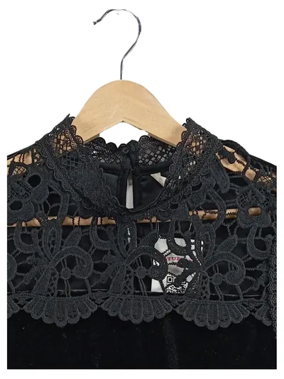 Cream Damen Samt Top Gr. 38 Schwarz Spitze Elegant Ärmellos Festlich
