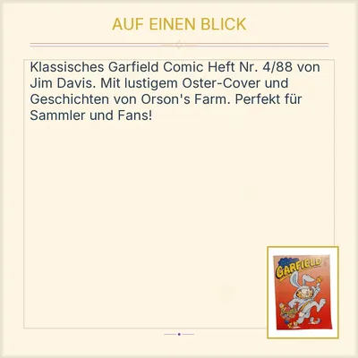 Garfield Comic Heft Nr. 4, 88 Jim Davis Ostern Orson's Farm