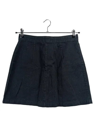 Monki Damen A-Linienrock Minirock Schwarz Gr. 38 Knopfleiste 100% Baumwolle