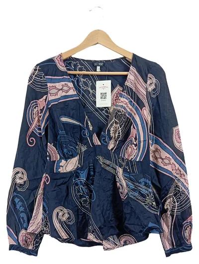 Armani Jeans Bluse Damen Blau Paisley Muster V-Ausschnitt Langarm Gr. 38