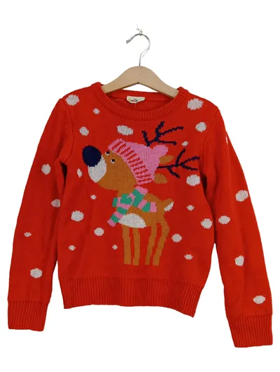 KUNIBOO Kinder Pullover Rentier Motiv Weihnachten Rot Gr. 110/116