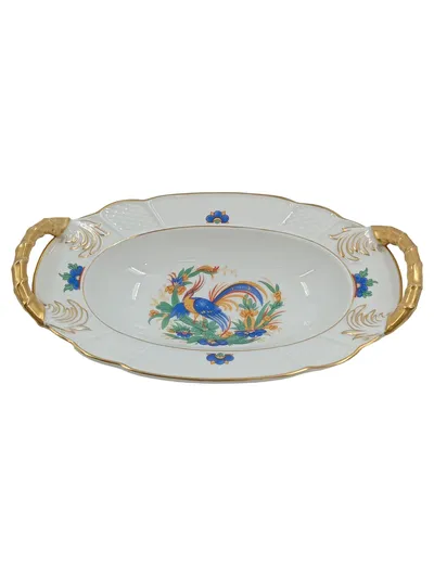Rosenthal Dekoschale Paradiesvogel Porzellan Weiß Goldgriffe 26cm