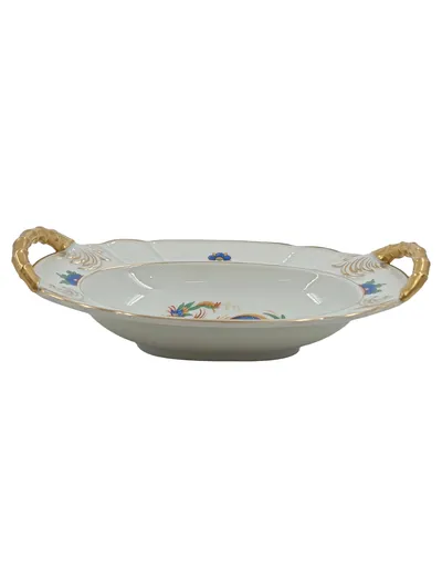 Rosenthal Dekoschale Paradiesvogel Porzellan Weiß Goldgriffe 26cm