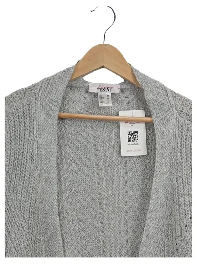 Linea Tesini Damen Strickjacke Grau Gr. 44 XXL Metallic-Look Lochmuster Casual
