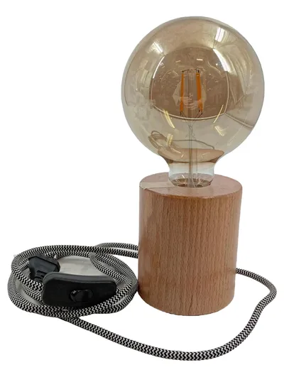 Tchibo Tischleuchte Holz Glas LED Globe Dekoleuchte Braun Minimalistisch
