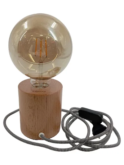 Tchibo Tischleuchte Holz Glas LED Globe Dekoleuchte Braun Minimalistisch