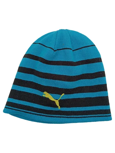 PUMA Mütze Beanie Blau Schwarz Gestreift Logo Sport Herren