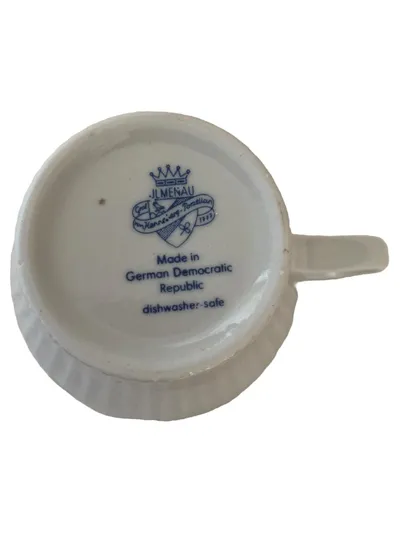 Graf von Henneberg Porzellan Tasse und Unterteller Weinlaub Dekor Weiß Klassisch