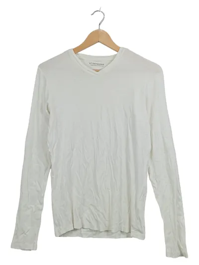 Strenesse Damen Langarmshirt Weiß Gr. 46 V-Ausschnitt Baumwolle Basic
