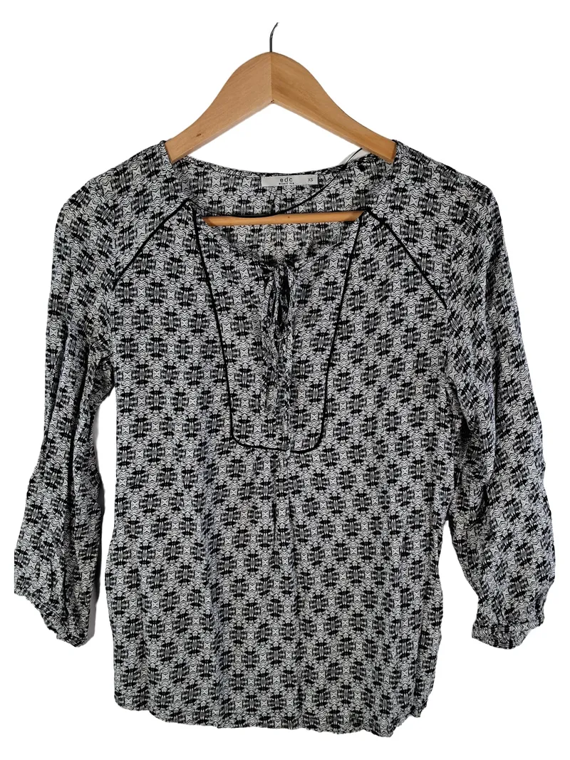 edc by Esprit Damen Bluse Ethno Muster 3/4 Arm Viskose Schwarz Gr. XS 1