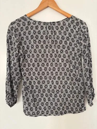 edc by Esprit Damen Bluse Ethno Muster 3/4 Arm Viskose Schwarz Gr. XS