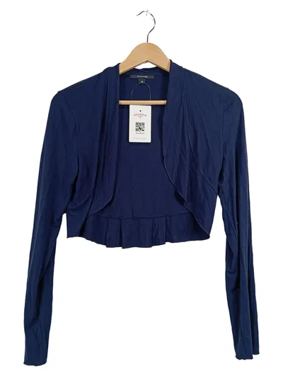 Comma Damen Bolero Strickjacke Gr. 36/S Blau Langarm Rüschensaum