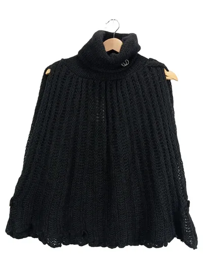 Taifun Damen Strickponcho Pullunder Schwarz Gr. 36 Rollkragen Lochmuster Casual