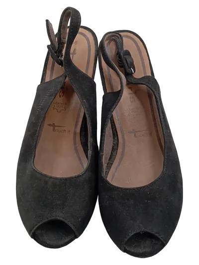 Tamaris Damen Peeptoe Pumps Schwarz Gr. 36 Slingback Absatzschuhe