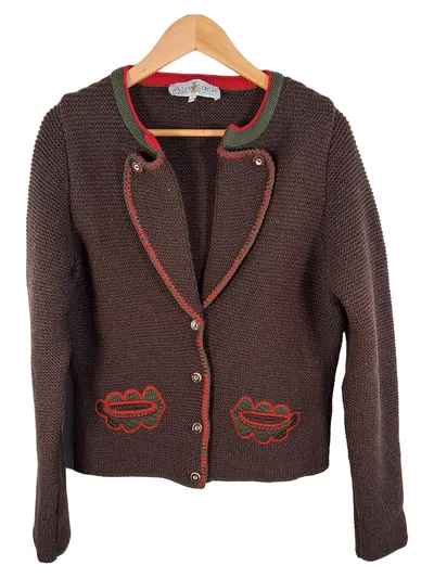 Almsach Damen Trachten Strickjacke Braun Gr. L 40/42 Wolle