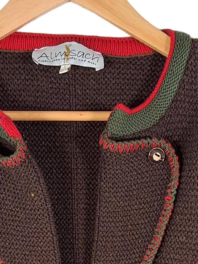 Almsach Damen Trachten Strickjacke Braun Gr. L 40/42 Wolle 6