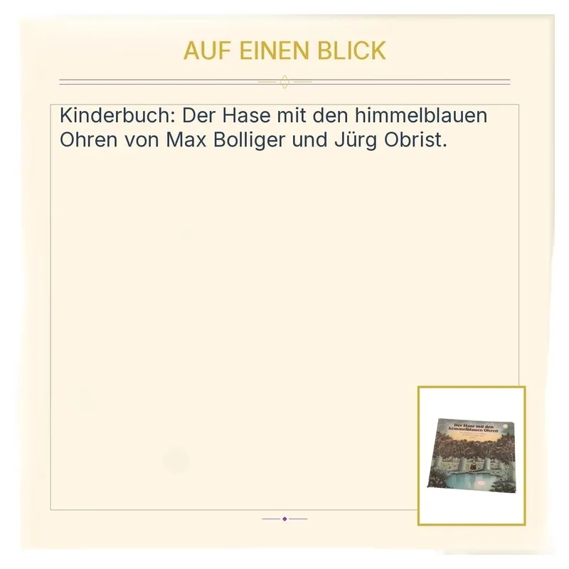 Der Hase mit den himmelblauen Ohren Max Bolliger Jürg Obrist Artemis Kinderbuch 2