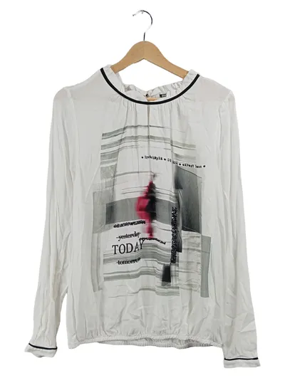 Kenny S. Damen Langarmshirt Weiß Gr. 38 M Print Casual Viskose