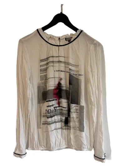 Kenny S. Damen Langarmshirt Weiß Gr. 38 M Print Casual Viskose
