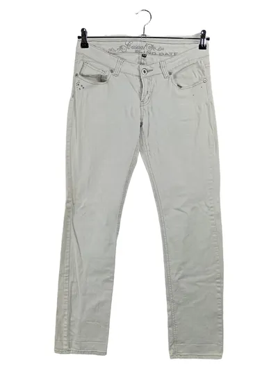 Blind Date Damen Jeans Straight Leg Beige Gr. 42 W33 XL Strass Casual