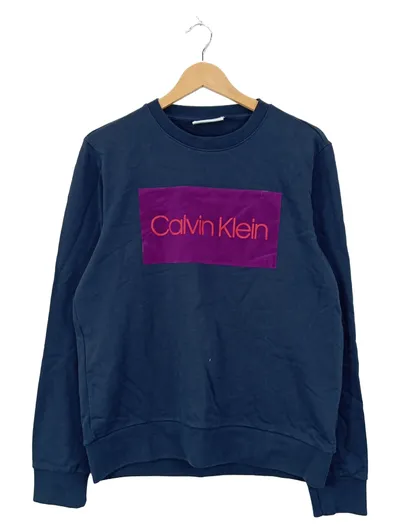 Calvin Klein Herren Sweatshirt Blau Gr. 48 M Logo Patch Baumwolle
