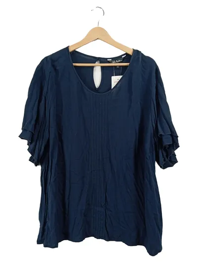 Ulla Popken Damen T-Shirt Bluse Blau Gr. 50 Viskose Kurzarm Rüschen Casual